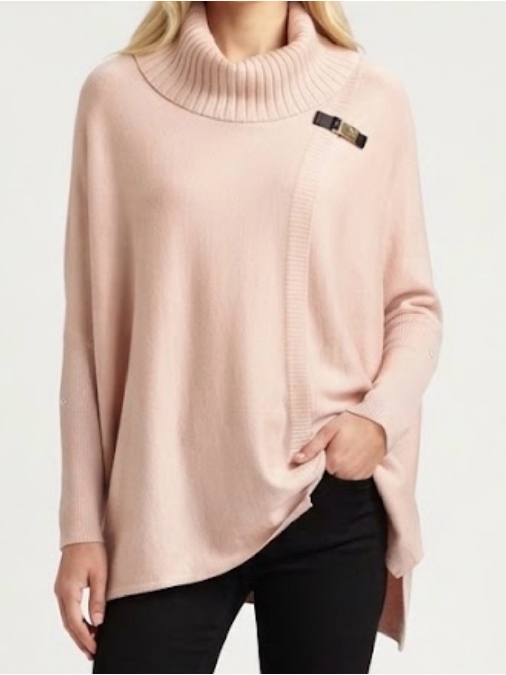 Calvin Klein Blush Pink Turtleneck Poncho Sweater